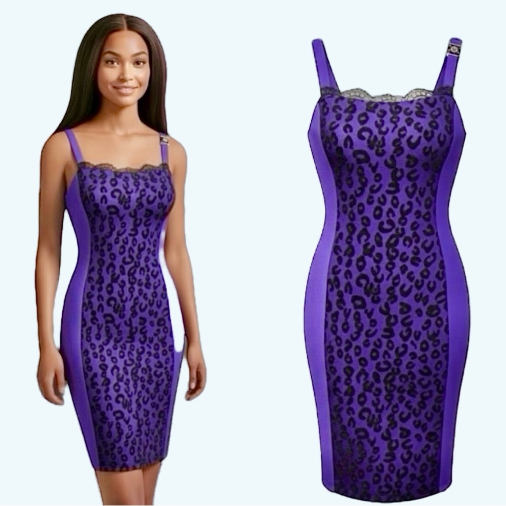 Class Roberto Cavalli Elegant Purple and Black Animal Print Dress 8